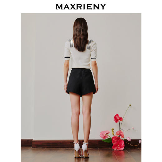 MAXRIENY千金海军风上衣复古甜美收腰泡泡袖针织衫(货号:MC88SW308) 商品图3