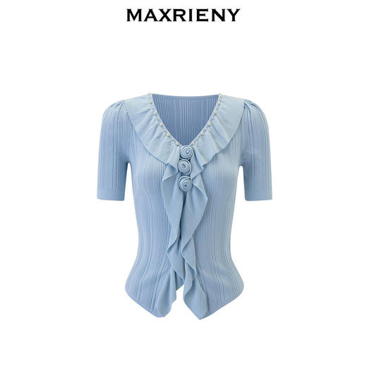 MAXRIENY浪漫手工盘花套头针织毛衫修身显瘦上衣(货号:MS85SW020) 商品图4