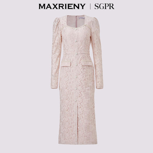 【商场同款】MAXRIENY*浪漫感连衣裙2024秋冬钉珠珍珠蕾丝长裙(货号:MS85DR501) 商品图4