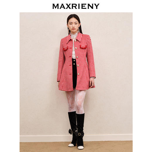 MAXRIENY英伦千金复古感格纹收腰大衣羊毛保暖外套(货号:MS88CT535) 商品图1