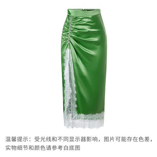 MAXRIENY赫本海军风波光缎面半裙修身包臀开叉裙(货号:MC88SK252) 商品图4