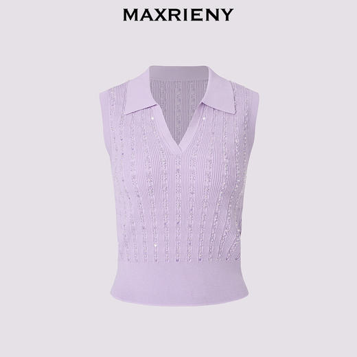 【浪漫度假-商场同款】MAXRIENY*华丽毛衫条纹珠光POLO领上衣(货号:MC85SW310) 商品图4
