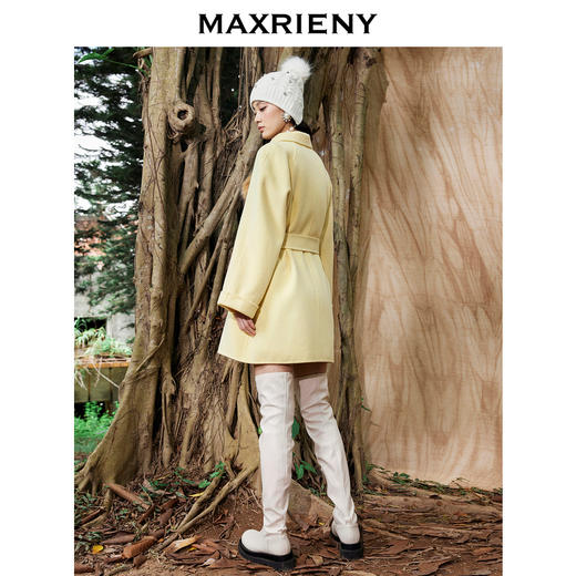 MAXRIENY鹅黄色廓形毛呢大衣冬季复古风衣(货号:MC87CT768) 商品图3