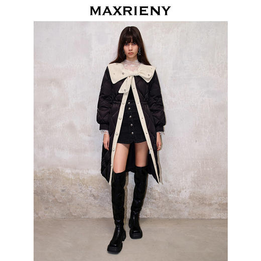 MAXRIENY名媛千金小香风羽绒服长款蝴蝶结廓形外套(货号:MS88DC505) 商品图1