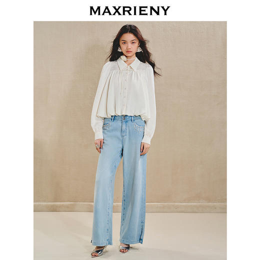 【商场同款】MAXRIENY清雅新中式衬衫女2024秋冬翻领波点优雅上衣(货号:MS85TP511) 商品图1