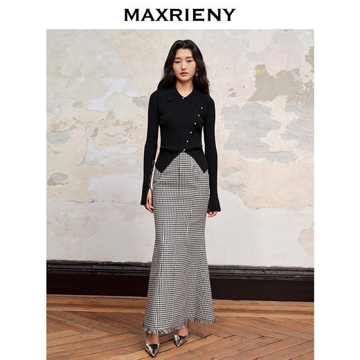 MAXRIENY紧身斜门襟钻扣套头毛织新款修身上衣(货号:MC88SW566) 商品图1