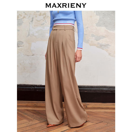 MAXRIENY率性复古感摩卡高腰褶皱阔腿裤梭织休闲裤(货号:MC88PA568) 商品图1