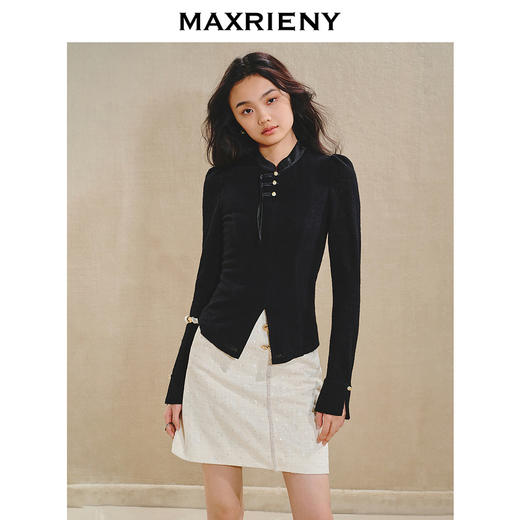 MAXRIENY贵雅新中式蕾丝衬衫收腰2024秋冬新款修身显瘦上衣女(货号:MS85TP514) 商品图2