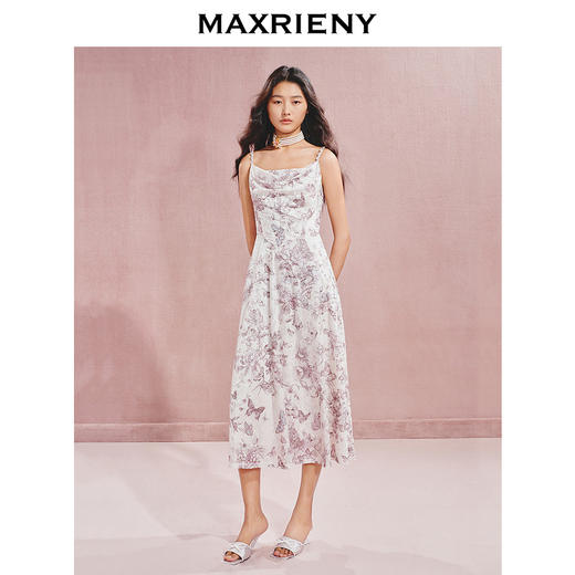 【主题纪念款】MAXRIENY浪漫甜美感蝴蝶烧花钻链吊带连衣裙(货号:MC85DR507) 商品图1
