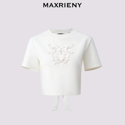 【静奢度假-商场同款】MAXRIENY华丽甜美感镂空刺绣钉珠T恤短袖女(货号:MC85TS259) 商品图4