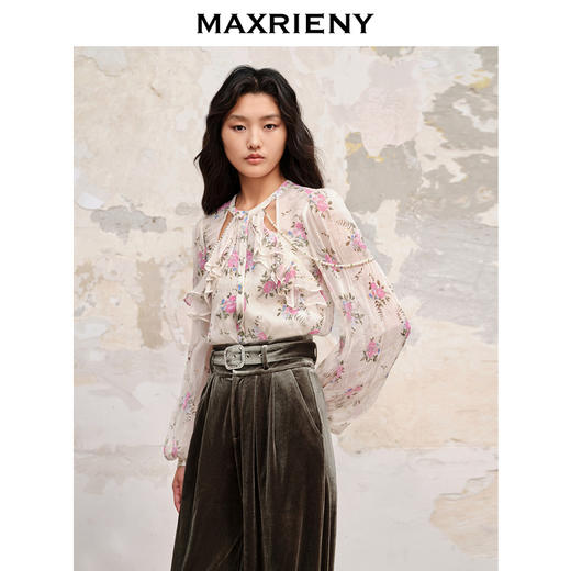 MAXRIENY温柔田园风碎花真丝花衬衫桑蚕丝衬衣上衣(货号:MC88TP579) 商品图2