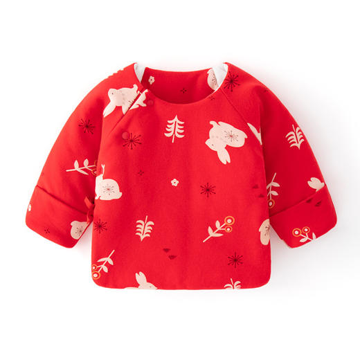 【大红新生婴儿夹棉保暖半背衣】满月上衣长袖秋冬宝宝男女纯棉百天 商品图4