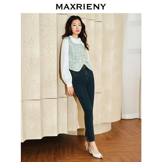 MAXRIENY小香风宽肩搭片开衩马甲薄荷曼波甜美马夹(货号:MS85VE001) 商品图1