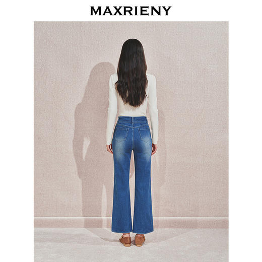 MAXRIENY复古优雅微喇牛仔裤2024秋冬新款腰头双扣设计长裤(货号:MS85PA503) 商品图3