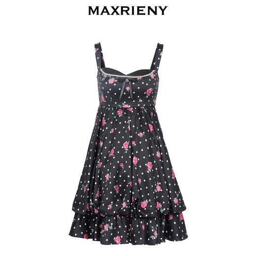 MAXRIENY辣妹风黑底粉花吊带连衣裙(货号:MC88DR549) 商品图4