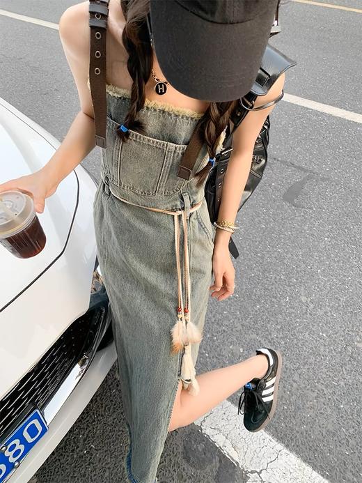 【189元任选2件】最后一波现货！【浅海潮蓝】牛仔背带裙（皮质肩带） 商品图3