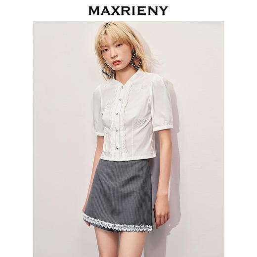 【浪漫度假-商场同款】MAXRIENY华丽宫廷风压褶上衣蕾丝花边(货号:MC85TP331) 商品图2