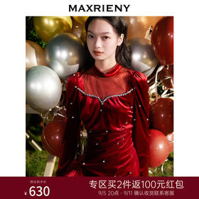 MAXRIENY*宫廷红丝绒连衣裙春节新年穿搭裙子(货号:MC88DR016)