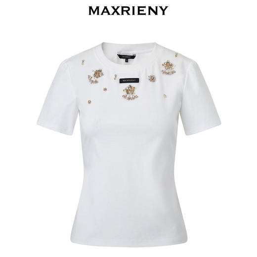 【英式雅皮士-商场同款】MAXRIENY优雅复古感卡拉工艺钉钻装饰T恤(货号:MC85TS002) 商品图4