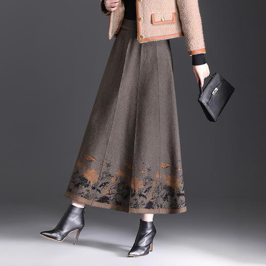优雅定位花毛线裙女2024秋冬新款中长款大摆A字裙高腰显瘦半身裙 商品图1
