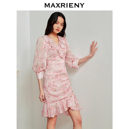 MAXRIENY桃花鱼尾连衣裙浪漫碎花连衣裙郁金香裙子(货号:MS88DR327) 商品图2