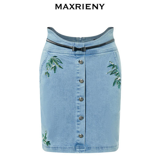 MAXRIENY竹叶提花牛仔半裙修身裙子(货号:MC88SK502) 商品图4