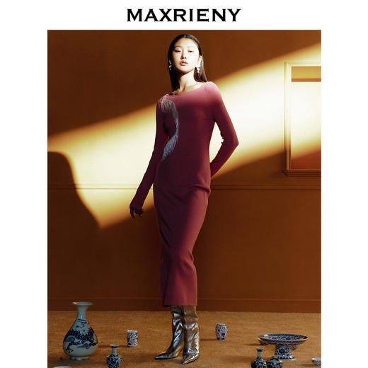 MAXRIENY复古轻奢风针织连衣裙(货号:MC88DR796) 商品图1