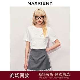 【浪漫度假-商场同款】MAXRIENY华丽感花朵钉珠甜美纯白上衣(货号:MC85TP328)