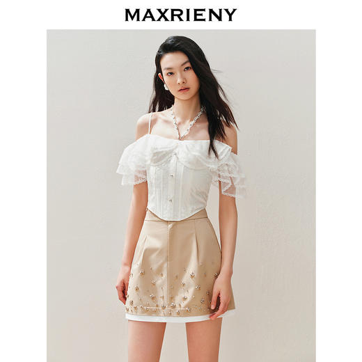 【浪漫花园-商场同款】MAXRIENY复古优雅珍珠链条上衣修身显瘦(货号:MC85TP050) 商品图2