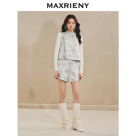 【商场同款】MAXRIENY贵雅新中式短裤2024秋冬新款绿印花裤装收腰(货号:MS85PA504) 商品图3