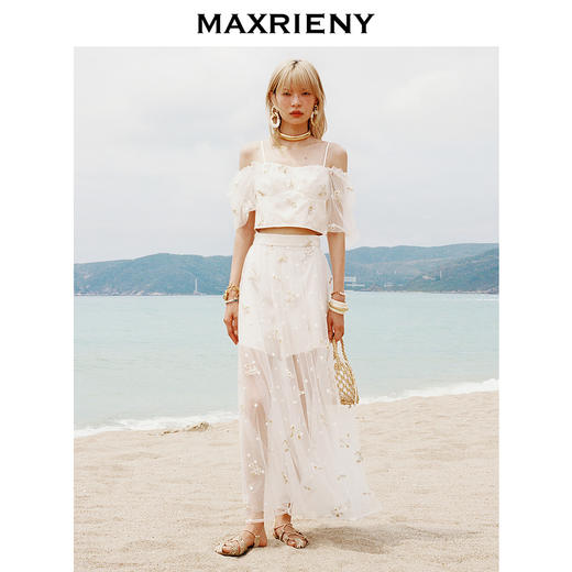 【静奢度假-商场同款】MAXRIENY甜美复古网纱绣花半裙24夏款长裙(货号:MC85SK263) 商品图1