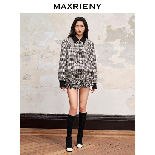 MAXRIENY法式复古甜美感千鸟格荷叶边短裙半裙(货号:MC88SK570) 商品图2
