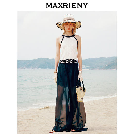 【商场同款】MAXRIENY透视感雪纺阔腿裤装2024夏季新款休闲裤女(货号:MC85PA272) 商品图1