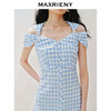 MAXRIENY优雅复古感蓝白格纹烫钻连衣裙甜美裙子(货号:MS85DR261) 商品缩略图2