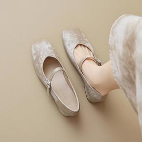 年货节！维微女郎 2024秋方头玛丽珍鞋女中式国风复古浅口一字带粗跟单鞋