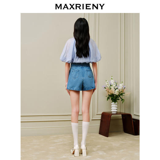 MAXRIENY荷叶边阔腿修身牛仔短裤女-商场同款(货号:MC88PA302) 商品图3