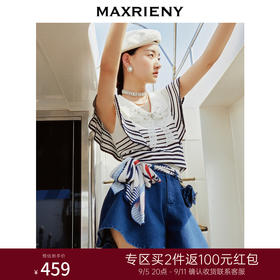 MAXRIENY夏日赫本海军风牛仔A字裙裤热裤(货号:MC88PA290)