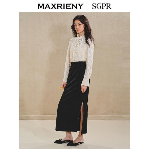 【商场同款】MAXRIENY清雅蕾丝上衣宫廷复古风蕾丝雪纺衬衫女(货号:MS85TP505) 商品图1