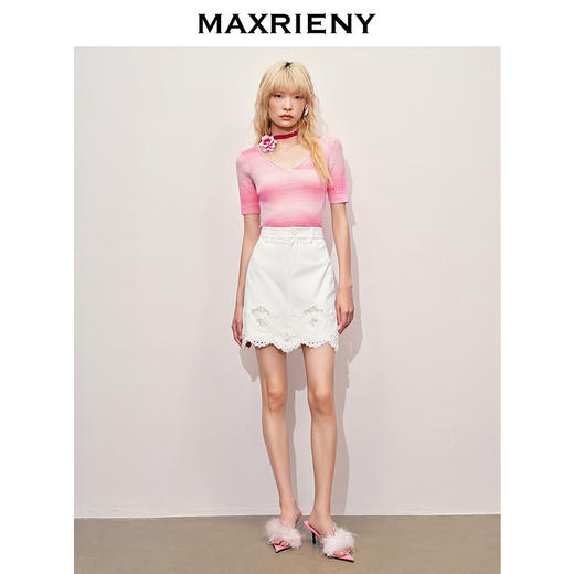 【静奢度假-商场同款】MAXRIENY浪漫复古感V领渐变色套头毛衫女(货号:MC85SW307) 商品图1