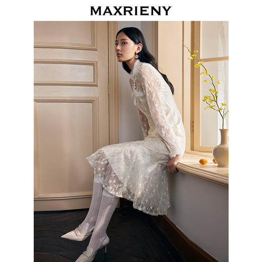 MAXRIENY国风复古风蕾丝鱼尾连衣裙新中式小白裙(货号:MS88DR513) 商品图1
