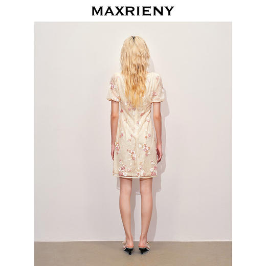 【商场同款】MAXRIENY蕾丝钉珠甜美亮片花朵连衣裙2024夏季新品(货号:MC85DR374) 商品图3