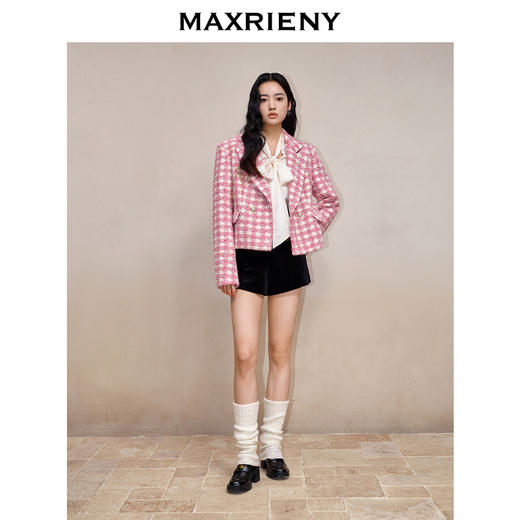 MAXRIENY千金小香风短外套战袍格纹西装花纱上衣(货号:MS88JA766) 商品图1