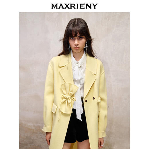 MAXRIENY*复古感淡黄直身羊毛大衣冬季长款外套(货号:MS88CT525) 商品图2