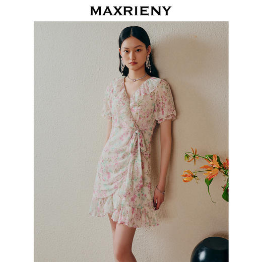 MAXRIENY桃花茶歇裙欧式园艺风连衣裙碎花真丝长裙(货号:MC88DR313) 商品图2