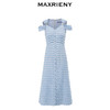 MAXRIENY优雅复古感蓝白格纹烫钻连衣裙甜美裙子(货号:MS85DR261) 商品缩略图4