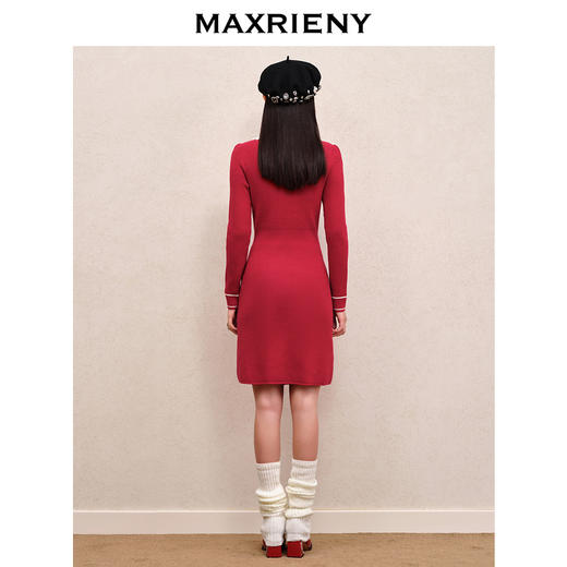 MAXRIENY名媛千金小香风撞色针织连衣裙蝴蝶结(货号:MS88DR528) 商品图3