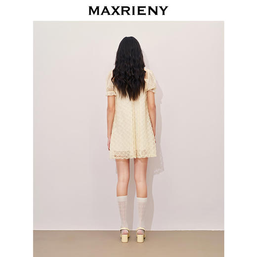 MAXRIENY浪漫度假风连衣裙网纱拼接设计2024夏款泡泡袖a摆裙子(货号:MS85DR296) 商品图3