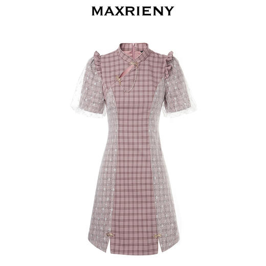 MAXRIENY国风旗袍短裙秋泡泡袖格子连衣裙设计感(货号:MC87DR570) 商品图4