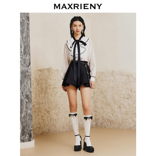 MAXRIENY斜纹A字高腰短裤裤裙修身西装短裤裙裤(货号:MC88PA041) 商品图3