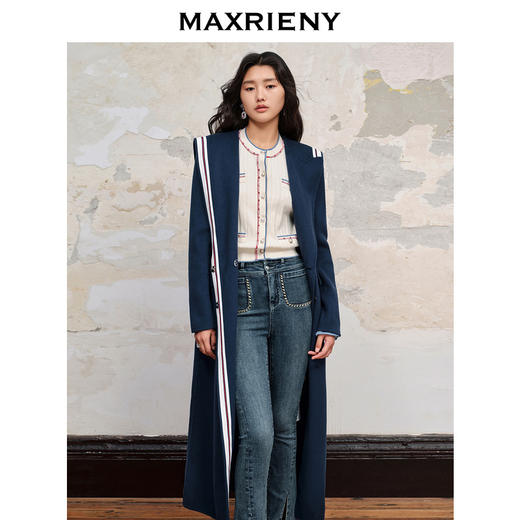 MAXRIENY*复古海军风直身大衣毛呢外套长款(货号:MC88CT504) 商品图1
